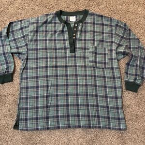 Body Bleu Flannel Henley Shirt Green Cuffed Soft Lightweight‎ Baselayer Cozy L
